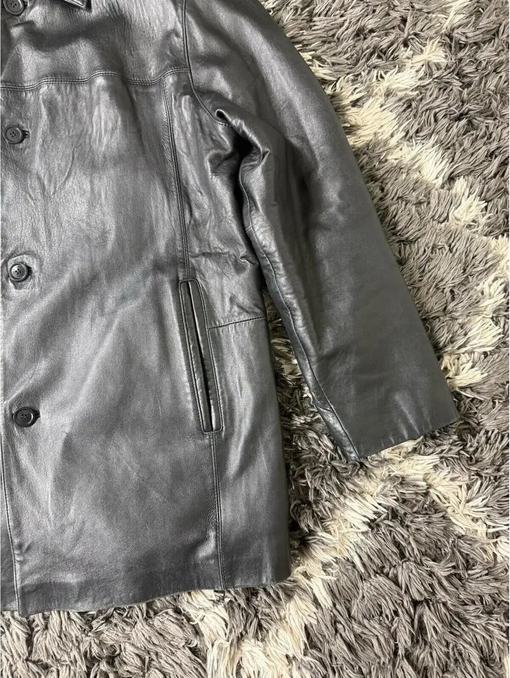 VTG Nicole Miller New York Black 100% Genuine Leather Jacket Quilted Pockets XL